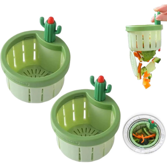 2PCS 2024 New Multi-Functional Home Use Cactus Sink Draining Basket Filter Net Lifting Basket (Green)